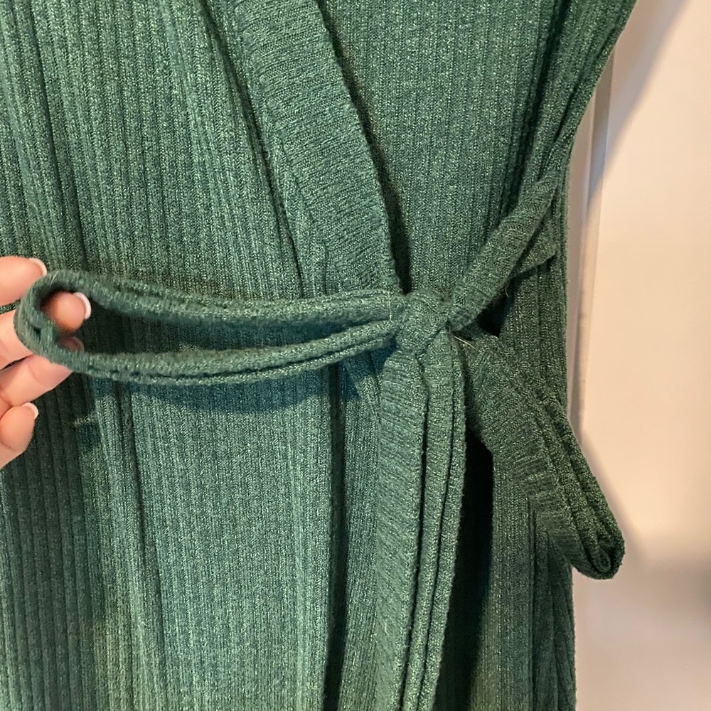 Dark Green Sweater Wrap Dress - Picture 5 of 7